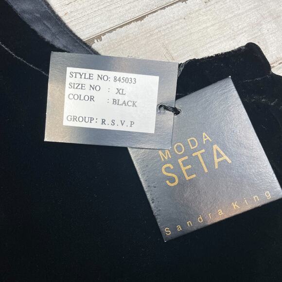 MODA SETA Black Velour Velvet Tank Holiday  Top Shirt Sleeveless  SZ XL C101642 - Picture 4 of 6